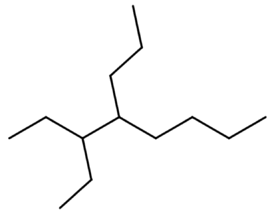 Line formula of 3-ethyl-4-propyloctane.