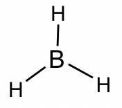 el boro está rodeado por tres átomos de hidrógeno cada uno formando un par de enlaces con boro