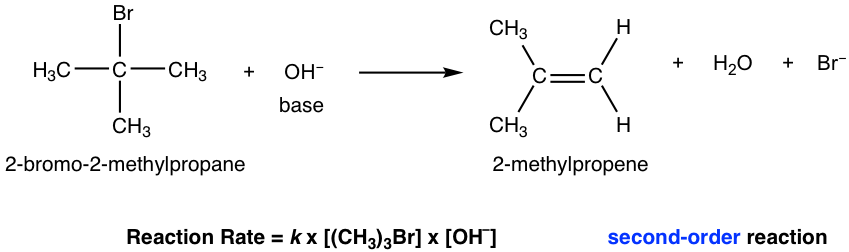 2-bromo-2-methylpropane + (OH-) = 2-methylpropene + H20 + (Br-)