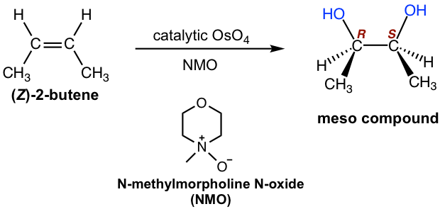 (z) -2-buteno en presencia de OsO4 catalítico o NMO produce compuesto meso