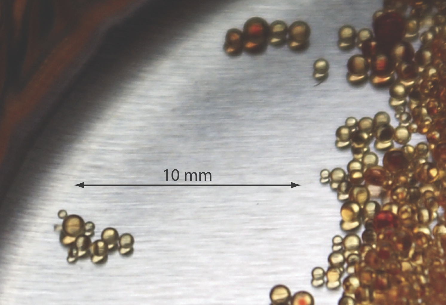 Example of an ion-exchange resin. The individual beads seen here range in size from approximately 300 µm to 850 µm in diameter.