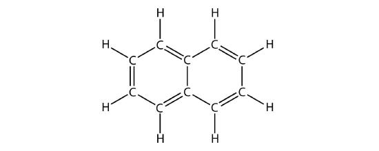 Structural formula of naphthalene, a polycyclic aromatic compound. 