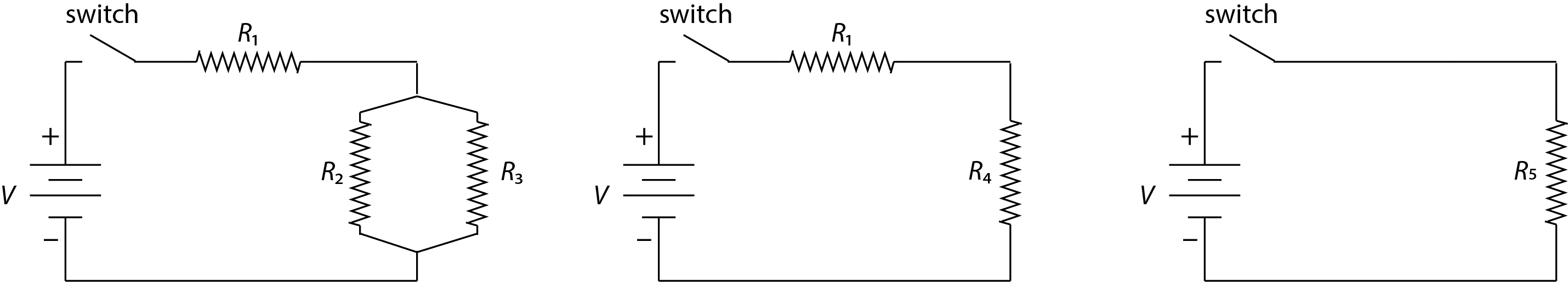 DC circuit with resistors in series and in parallel.