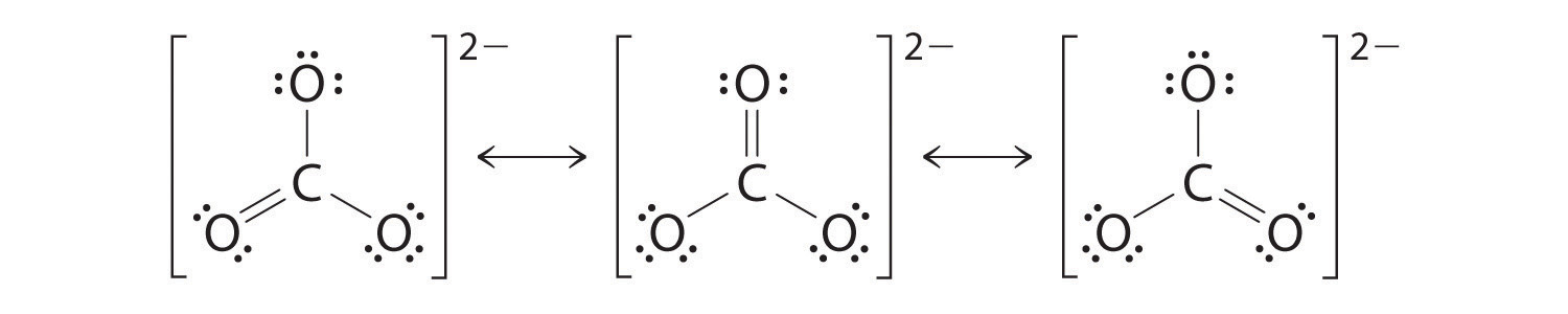 The resonance structure includes all three Lewis dot structures with double headed arrows between them. 