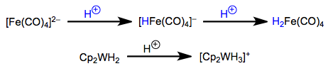 Las reacciones de protonación metálica involucran el centro metálico como base.