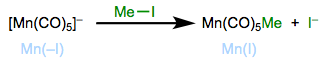 Oxidative ligation for the synthesis of alkyl complexes. Total electron count does not change.