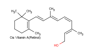 Bond line drawing of cis vitamin A (retinol)