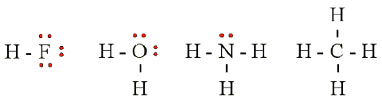Hydride compounds are H F, H 2 O, N H 3, and C H 4