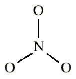 The three oxygens are drawn in the shape of a triangle with the nitrogen at the center of the triangle. 