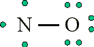 Lewis dot structure with nitrogen having 3 lone unpaired electrons and oxygen having 3 lone pairs. 