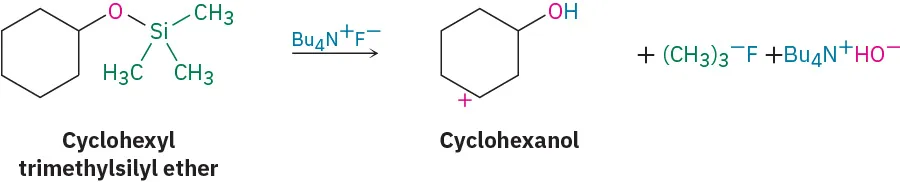 Cyclohexyltrimethylsillyl ether reacts with hydronium ion to form cyclohexanol and trimethylsilanol.