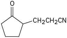 The structure of cyclopentanone with C H 2 C H 2 C N on the second carbon.