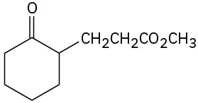 The structure of cyclohexanone with C H 2 C H 2 C O O C H 3 on the second carbon.