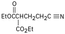 The structure shows diethyl-2-(2-cyanoethyl)malonate where a cyanoethyl group is attached to the second carbon of malonate.