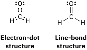 The electron-dot structure and line-bond structure of formaldehyde.