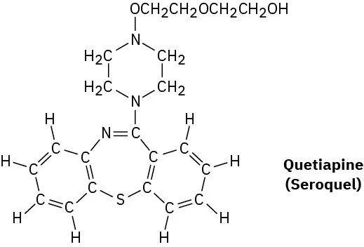 The line-bond structure of Quetiapine (Seroquel).
