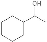 The bond-line structure has a cyclohexane ring. C1 is bonded to a 2-carbon chain, in which C1 is bonded to a hydroxyl group.