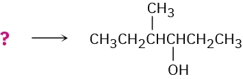 The unknown reactant, indicated by question mark, forms a product that has 6-carbon chain. C3 is bonded to a hydroxyl group. C4 is bonded to a methyl group.