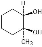 The structure has a cyclohexane ring with a methyl group dash bonded at C1 and hydroxyl groups wedge bonded at C1 and C2.