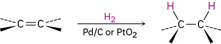 Alkene reacts with hydrogen in the presence of palladium on carbon  or platinum dioxide to form an alkane.