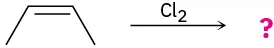 A reaction shows but-2-ene reacting with molecular chlorine to form unknown product(s), depicted by a question mark.