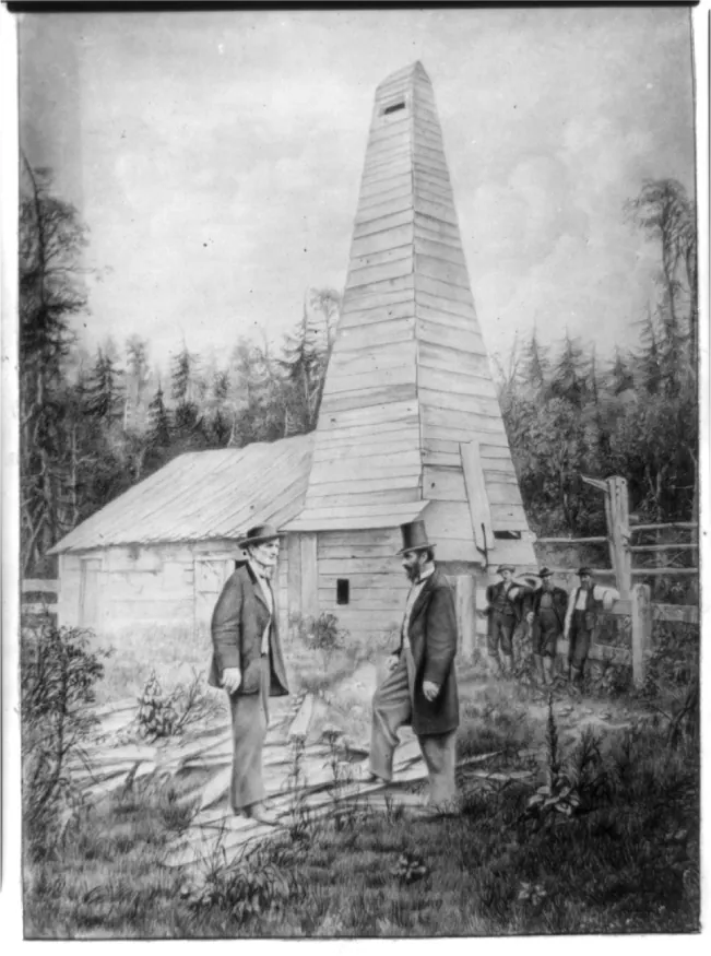 A photograph of Edwin Drake’s first oil well is presented.