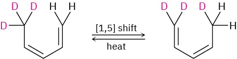 5,5,5-trideuterio-(3Z)-1,3-pentadiene reacts with heat via [1,5] shift to give a pentadiene in which one D has migrated from C 5 to C 1.