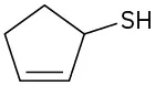 A five-membered ring with one double bond. There is an S H group one carbon from the end of the double bond.