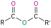 The structure of acid anhydride in which two acyl groups are attached to an oxygen atom.