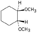 A cyclohexane with a wedge methoxy and dash hydrogen on one carbon, and on the adjacent (clockwise) carbon, a wedge hydrogen and dash methoxy.
