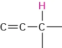 A 3-carbon chain with a double bond between C 1 and C 2. C 3 with two open single bonds is bonded to a highlighted hydrogen atom.