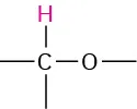 A carbon with two open single bonds is bonded to a highlighted hydrogen and oxygen atom that has an open single bond.