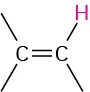 A carbon with two open bonds is double bonded to another carbon that has an open single bond and is bonded to highlighted hydrogen.