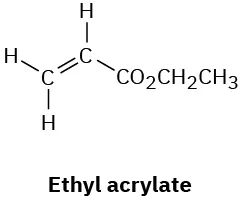 Ethyl acrylate has a carbon atom double bonded to another carbon. C 1 is bonded to C O 2 C H 2 C H 3.