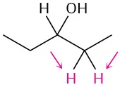 A chemical structure of 3-pentanol. Arrows point to highlighted hydrogens on C 2.