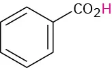 The structure of benzoic acid. A C O O H group is attached to the C 1 of the benzene ring.