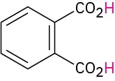 The structure of phthalic acid. Two C O O H groups are connected to the benzene ring's C 1 and C 2.