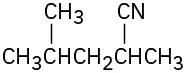 The structure of 2,4-dimethylpentane, which is a five-carbon chain in which C 1 is part of a C N group. There are methyl groups on C 2 and C 4.