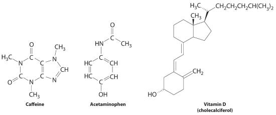 Caffeine, Acetaminophen, and Vitamin D (cholecalciferol).