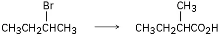 2-bromobutane separated from 3-methylbutanoic acid by a reaction arrow.