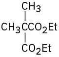 The structure of diethyl-2,2-dimethylmalonate, a derivative of malonic acid where the H atoms of the acid groups are replaced by ethyl groups and two methyl groups are attached to C 2.
