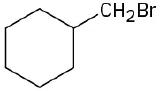 The structure of (bromomethyl) cyclohexane where a C H 2 B r group is bonded to a carbon of a cyclohexane ring.
