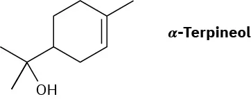 The structure of alpha-terpineol in which cyclohexene has methyl on C 1, and a C H linked to two methyl groups and an alcohol on C 4 position.