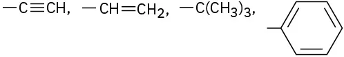 C triple bonded to C H, C H double bonded to C H 2, C (C H 3) 3, and benzene each with an open single bond.