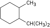 In a 6-membered carbon ring, C1 and C2 are bonded to a C H (C H 3) 2 group and a methyl group, respectively.