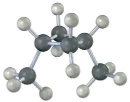 The ball and stick model of cis 1,3-dimethylcyclobutane. C1 and C3 are each bonded to a methyl group at the bottom.