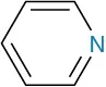 The structure of pyridine, a heterocyclic amine. It comprises a six-membered ring incorporating one nitrogen, and has alternating single and double bonds.