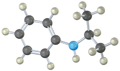 A ball-and-stick model of nitrogen bonded to a benzene ring, hydrogen, and an isopropyl group