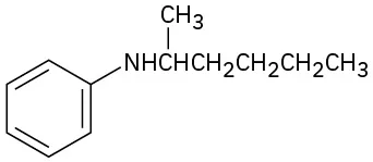 A nitrogen atom with three substituents: H, benzene ring, and n-hexane (attached by C 2).