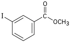 The structure of benzene with C OO C H 3 on C 1 and iodine on C 3 position.